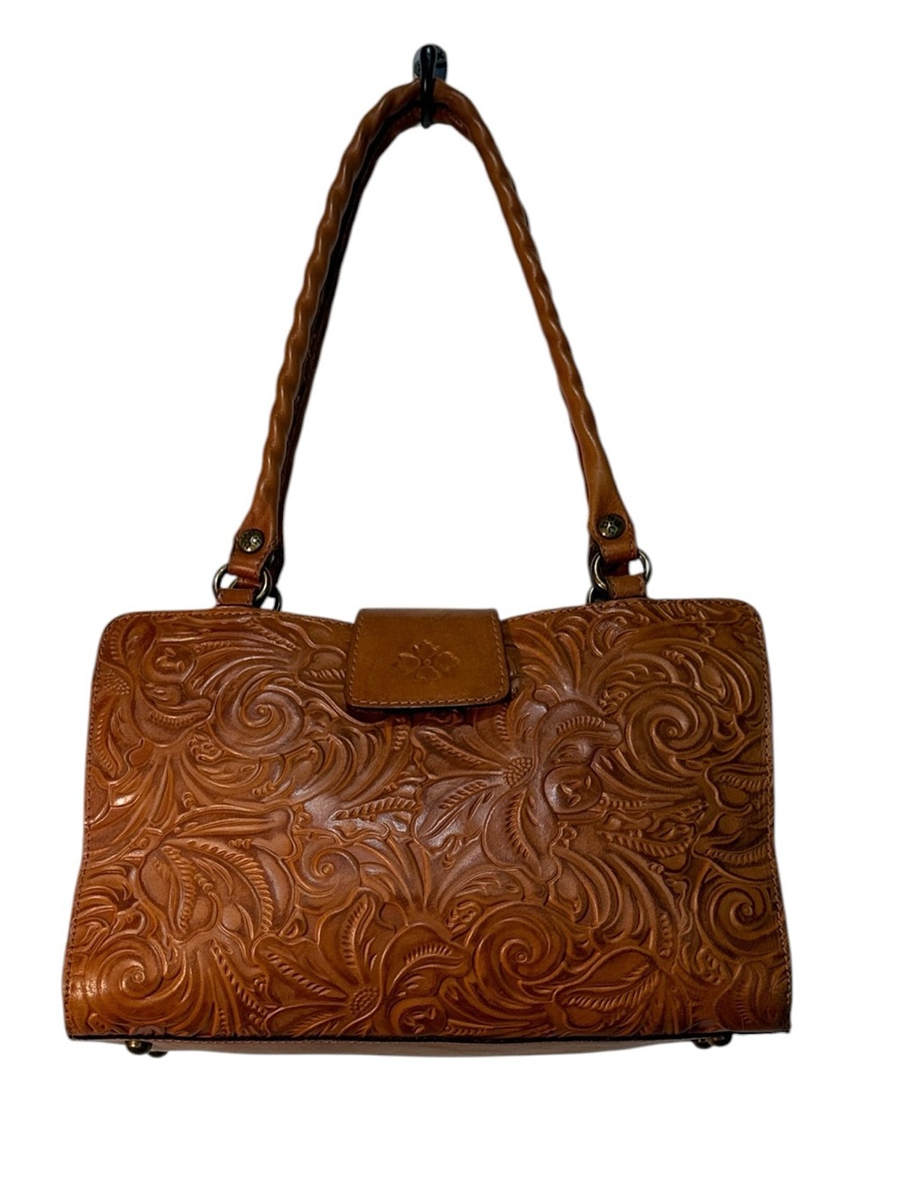 Embossed Patricia Nash Floral Leather Shoulder Bag - Brown
